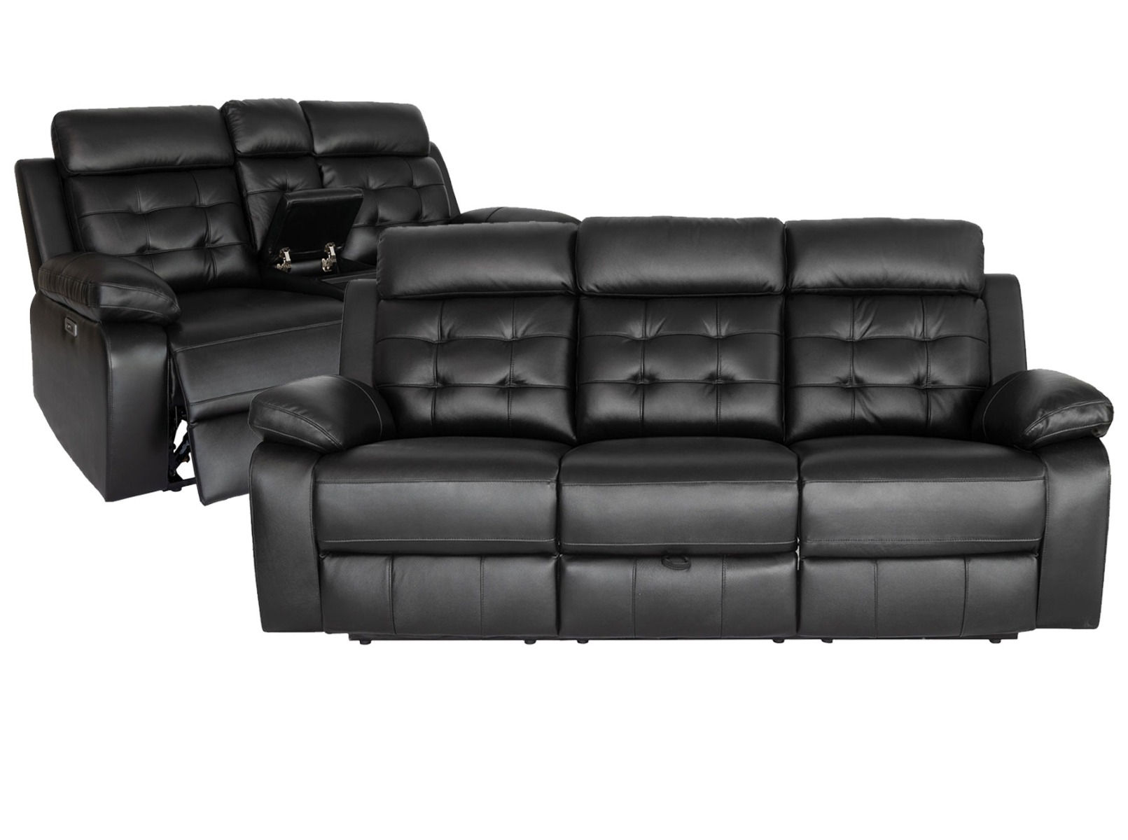 Barton Black Leather Match Power Sofa and Loveseat Set