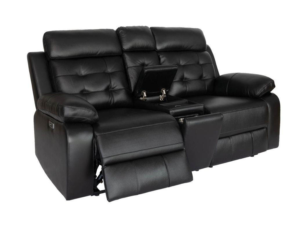 Barton Black Leather Match Power Loveseat with Console & Wireless Charging - 0095BA02