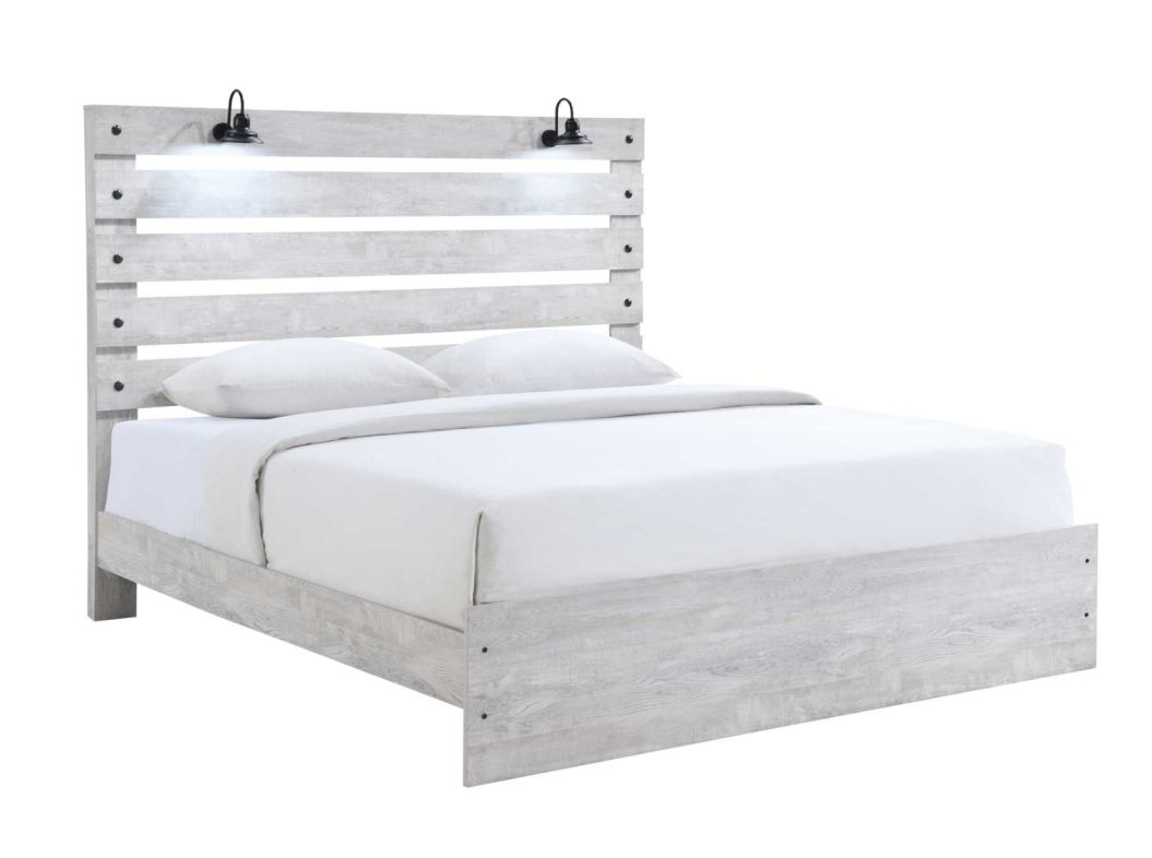 Derby Rustic White King Bed with Lights - 0320BC4K