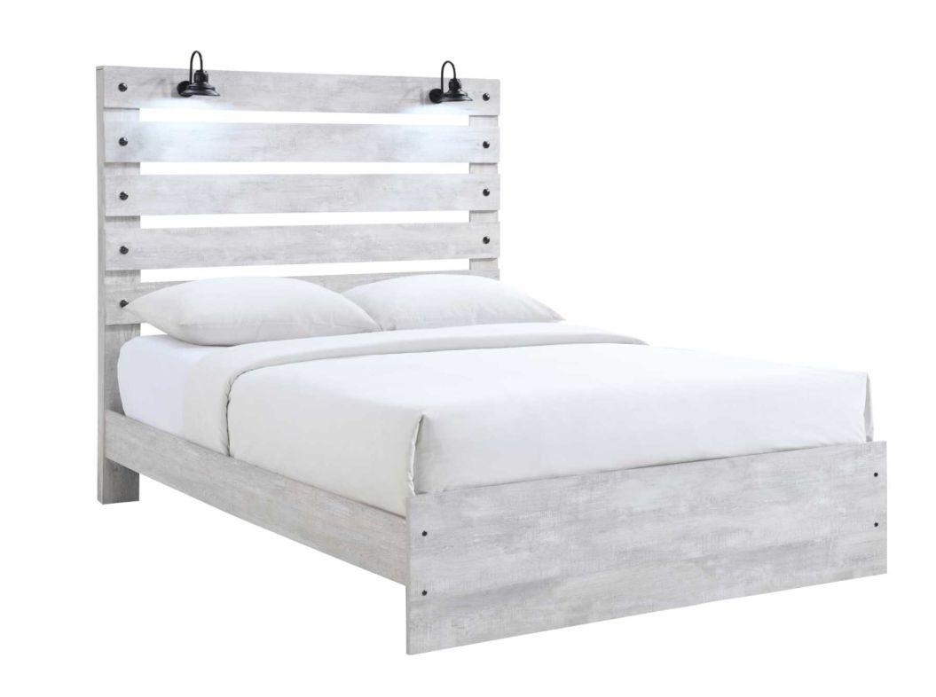 Derby Rustic White Queen Bed with Lights - 0320BC4Q