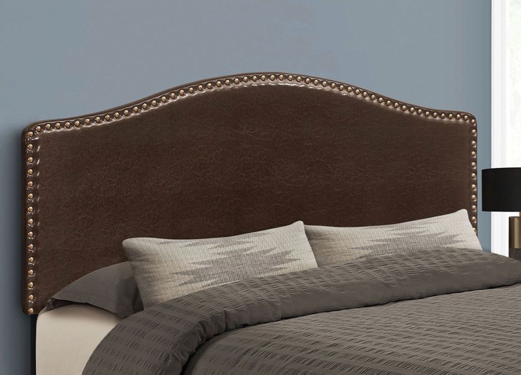 Queen Brown Leather Look Headboard w/ Nailheads - 6010BRQ3